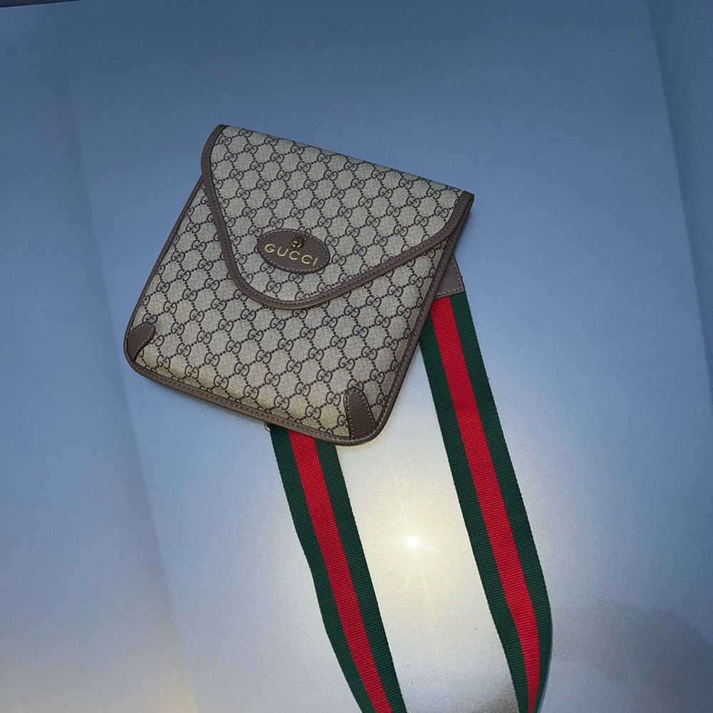 Gucci Cream and Brown Crossbody Bag with Signature Web Stripe